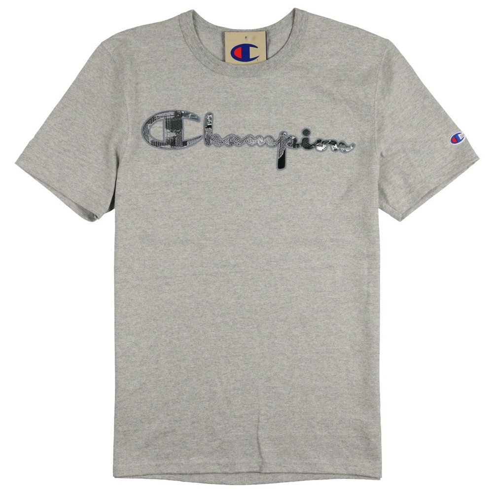 CHAMPION Heritage Textured Script Logo T-Shirt Mens Small Gray 586332 110